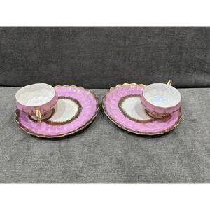 Royal Halsey‎ Teacup and Snack Plate Pink Gold Vintage Set Of 2 Made In Japan